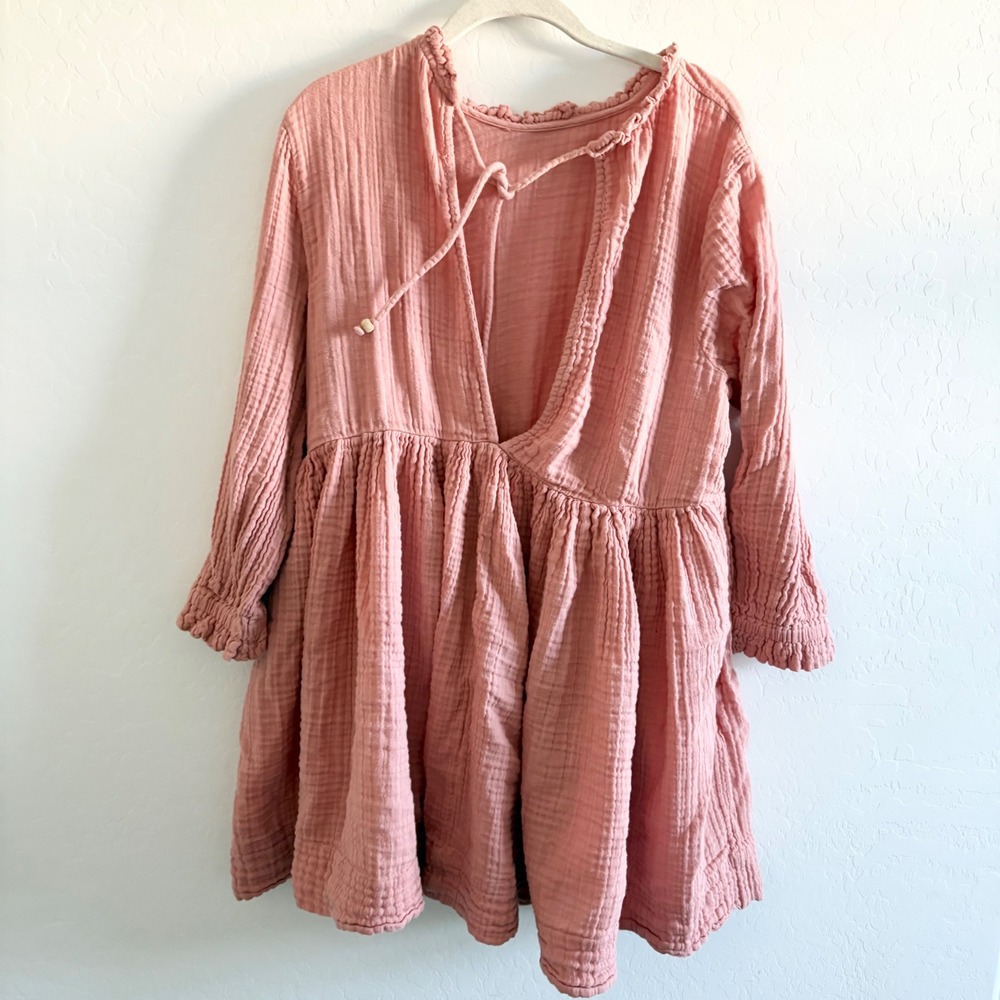 Free People Living For This Mini Dress Pink Cotton Gauze Boho Long Sleeve Medium - Picture 5 of 7